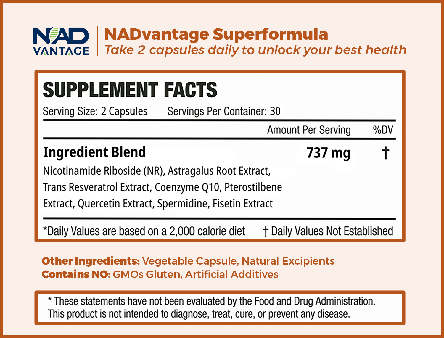 NAD+ 5D Matrix supplement facts